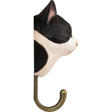 Load image into Gallery viewer, Hand Carved Black and White Cat Hook